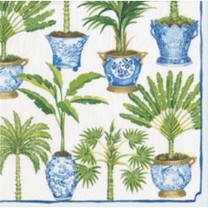 Caspari  Serviettes Lunch Potted palms Blanc 33x33cm