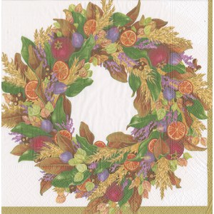 Caspari  Serviette Ivory Autumn wreath Blanc ivoire 33x33cm