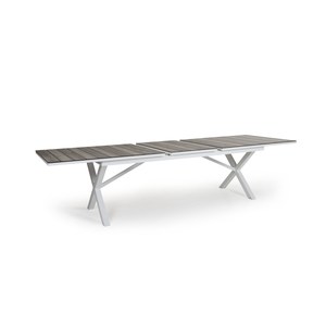 Brafab Hillmond Table Hillmond HPL rectangulaire à allonges plateau lattes HPL Blanc 166/226x100cm