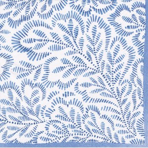 Caspari  Serviette Lunch Blue Block print leaves Bleu dragée 33x33cm