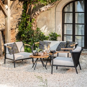 Apple Bee Elle Set Elle (1 canapé 2 places. 2 fauteuils.2 tables basses) Noir charbon Emprise au sol: 302x162x64cm