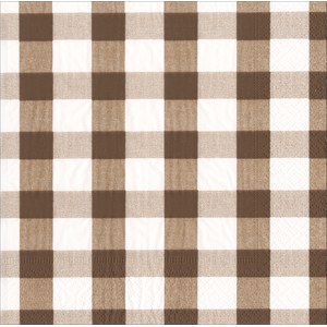 Caspari  Serviettes Cocktail Gingham 17074C Brun chocolat 25x25cm