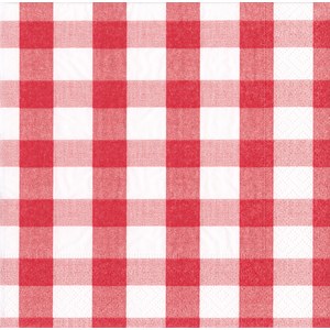 Caspari  Serviette Cocktail GINGHAM Rouge cerise 25x25cm