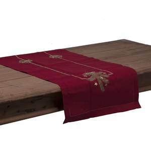 Schilliger Design  Chemin de table Sapin & Pomme de pin Rouge bordeaux 45x150cm