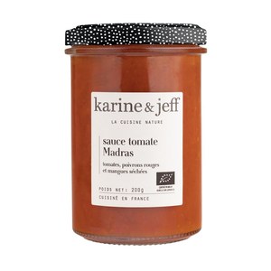 KARINE & JEFF  Sauce tomate Madras; tomates, poivrons rouges et mangues séchées  200gr