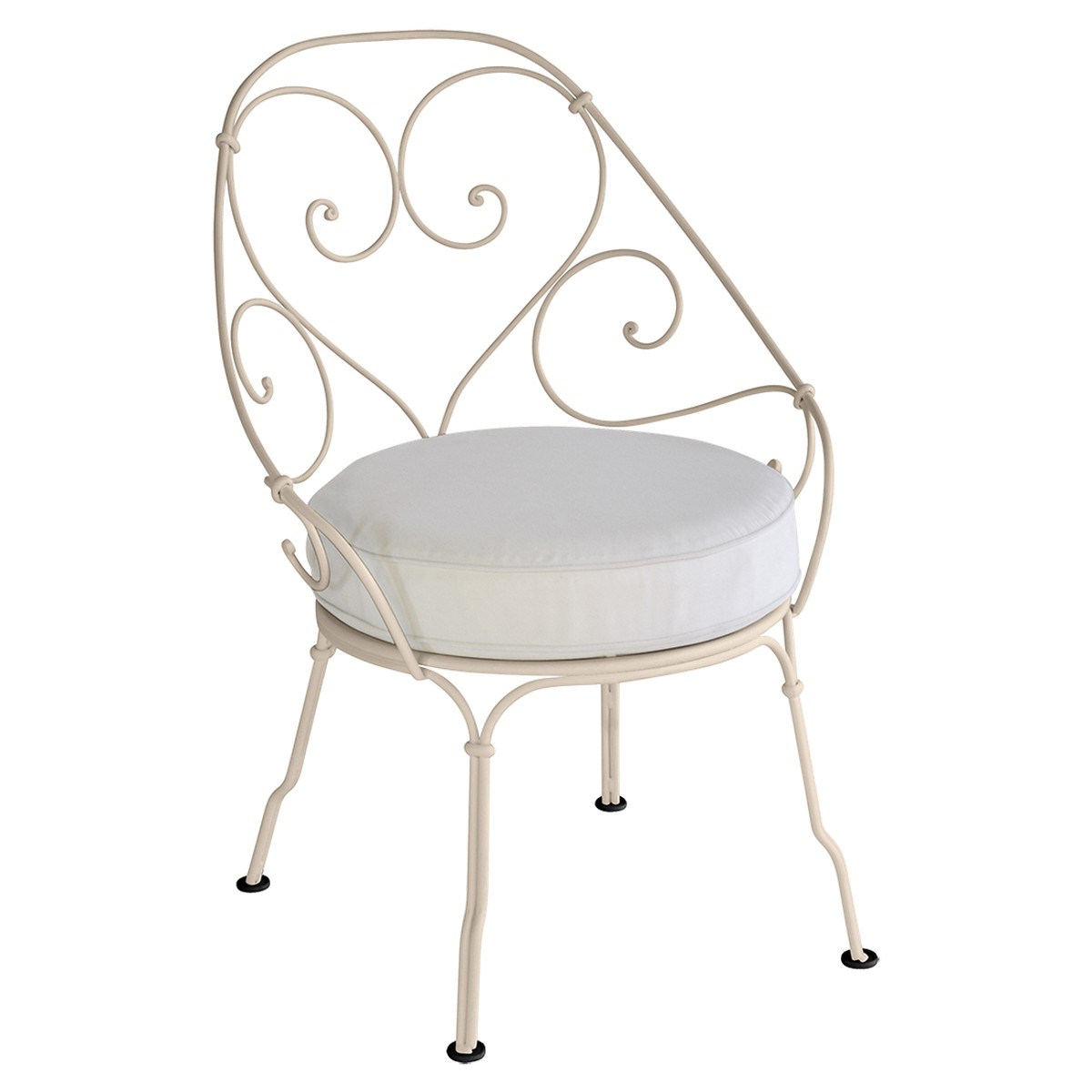 Fermob 1900 Fauteuil Cabriolet 1900 avec Coussin 81-Blanc grisé inclus Beige 59.9x42x82.5cm