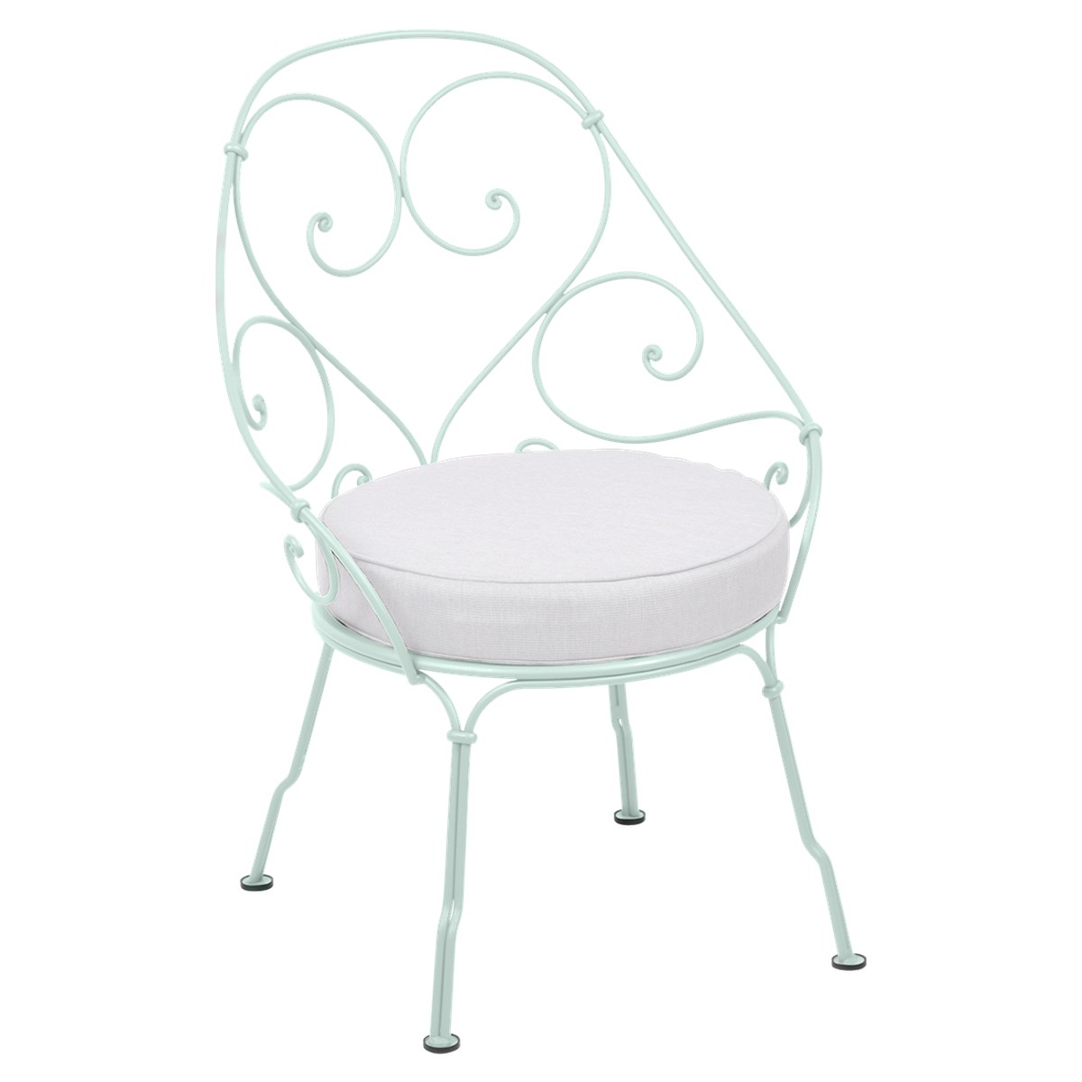 Fermob 1900 Fauteuil Cabriolet 1900 avec Coussin 81-Blanc grisé inclus Bleu cyan clair 59.9x42x82.5cm