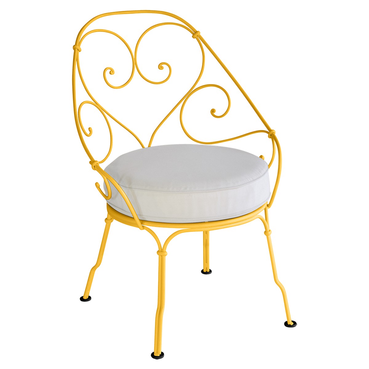 Fermob 1900 Fauteuil Cabriolet 1900 avec Coussin 81-Blanc grisé inclus Jaune miel 59.9x42x82.5cm