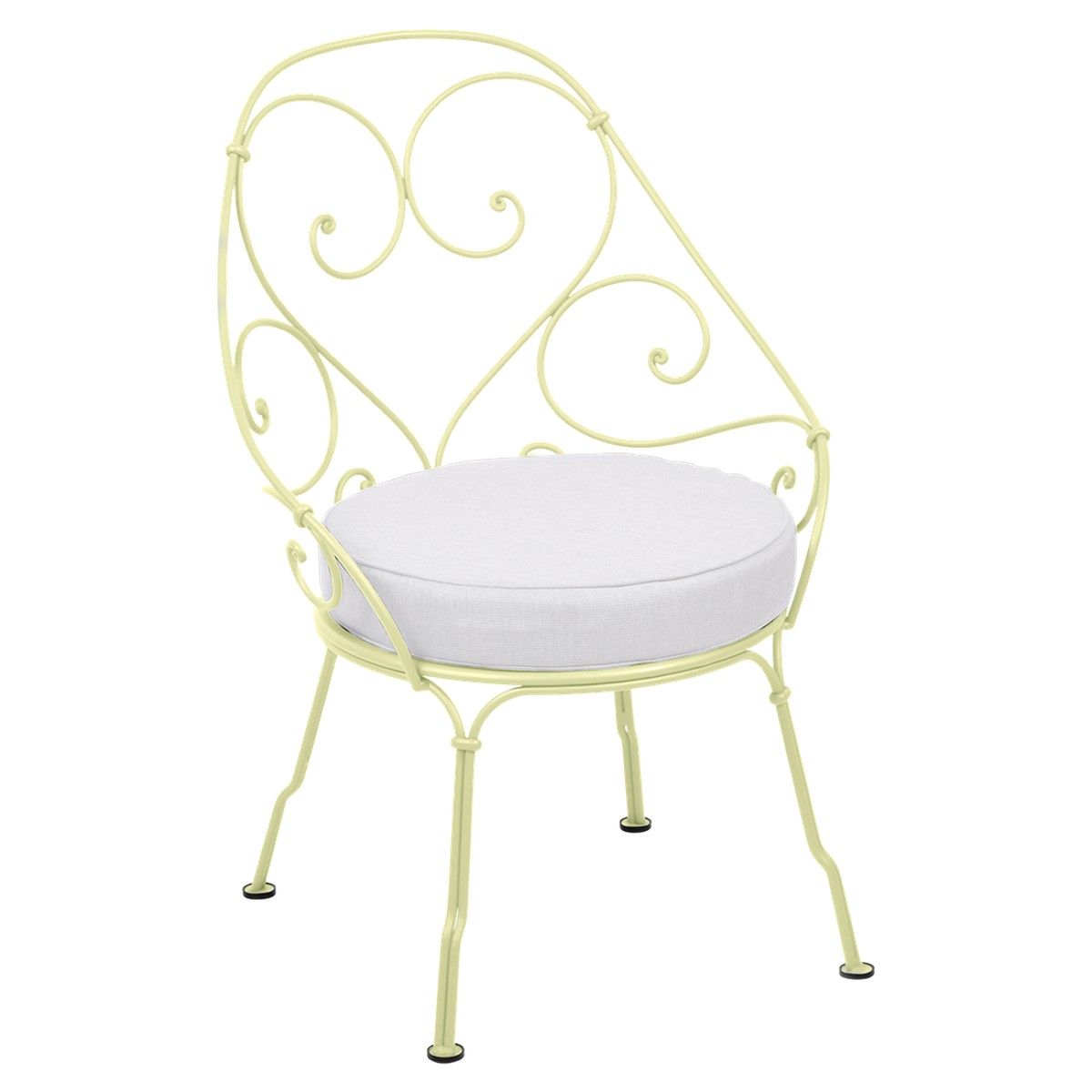 Fermob 1900 Fauteuil Cabriolet 1900 avec Coussin 81-Blanc grisé inclus Jaune beurre frais 59.9x42x82.5cm