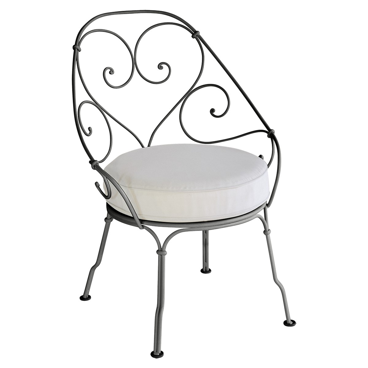 Fermob 1900 Fauteuil Cabriolet 1900 avec Coussin 81-Blanc grisé inclus Noir charbon 59.9x42x82.5cm