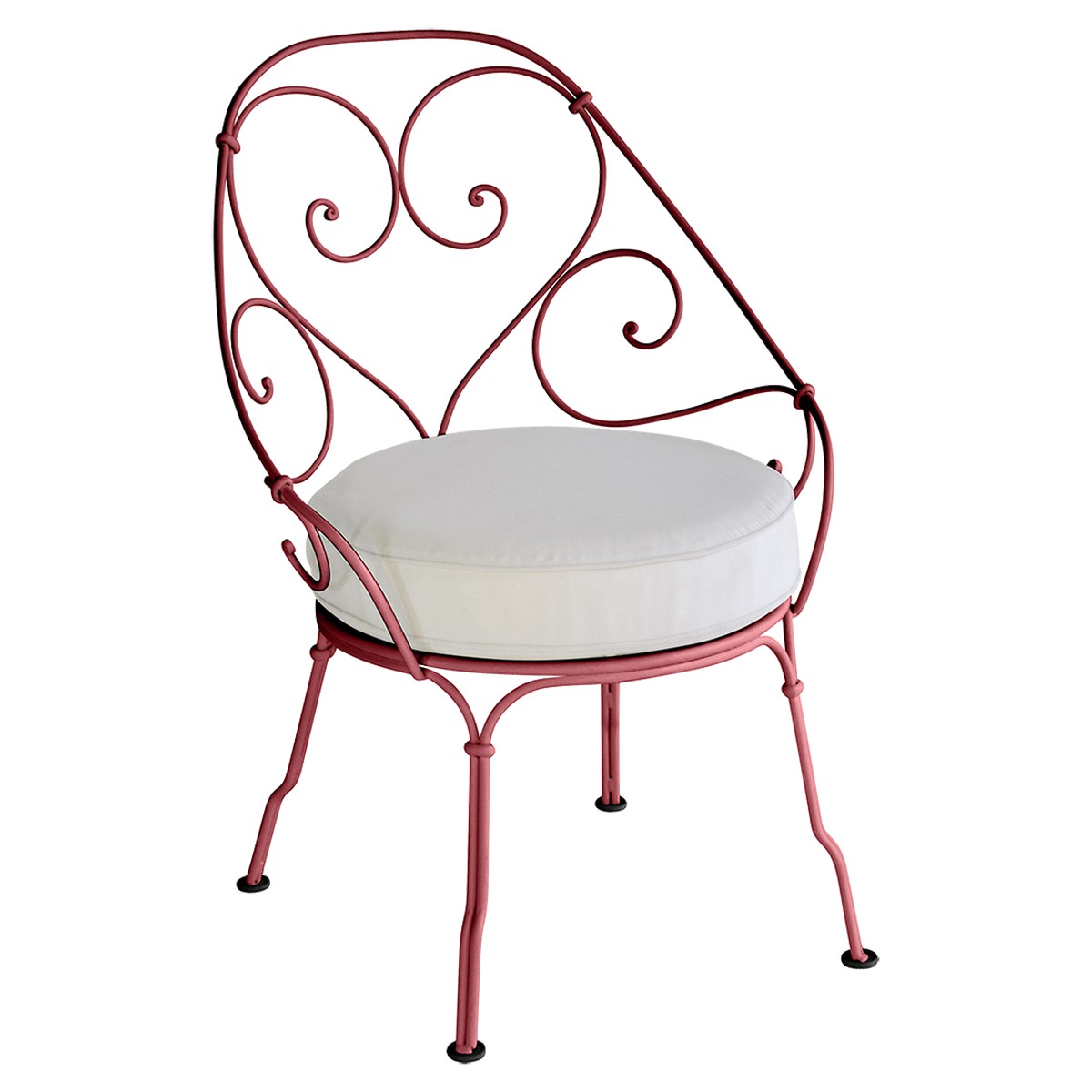 Fermob 1900 Fauteuil Cabriolet 1900 avec Coussin 81-Blanc grisé inclus Rouge groseille 59.9x42x82.5cm