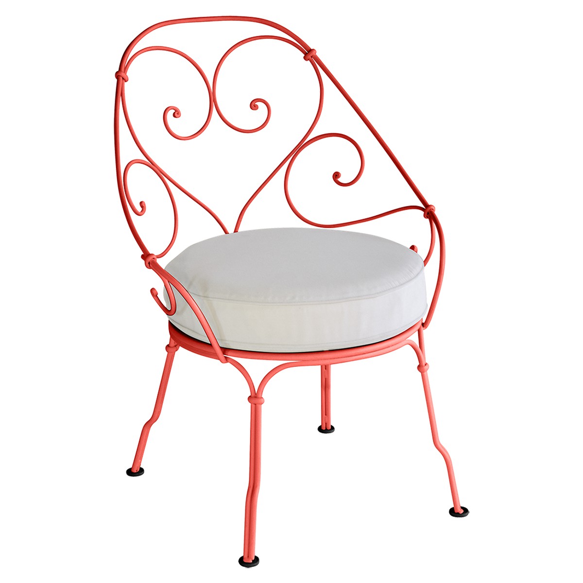 Fermob 1900 Fauteuil Cabriolet 1900 avec Coussin 81-Blanc grisé inclus Rouge saumon 59.9x42x82.5cm