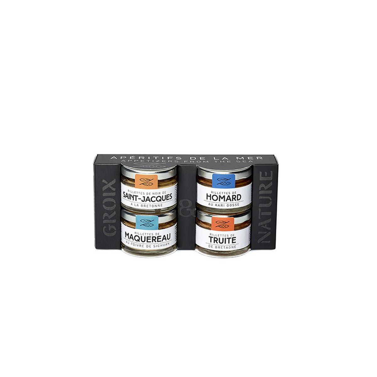 Groix et Nature  Coffret Rillettes 4x30g (St jacques / Homard / Truite / Maquereau au Poivre)  120g