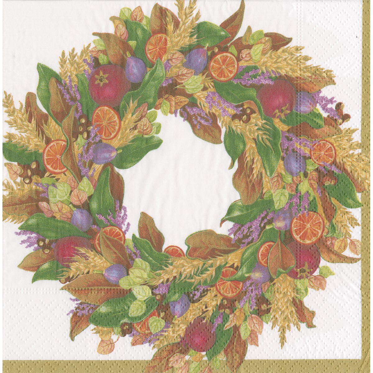 Caspari  Serviette Ivory Autumn wreath Blanc ivoire 33x33cm