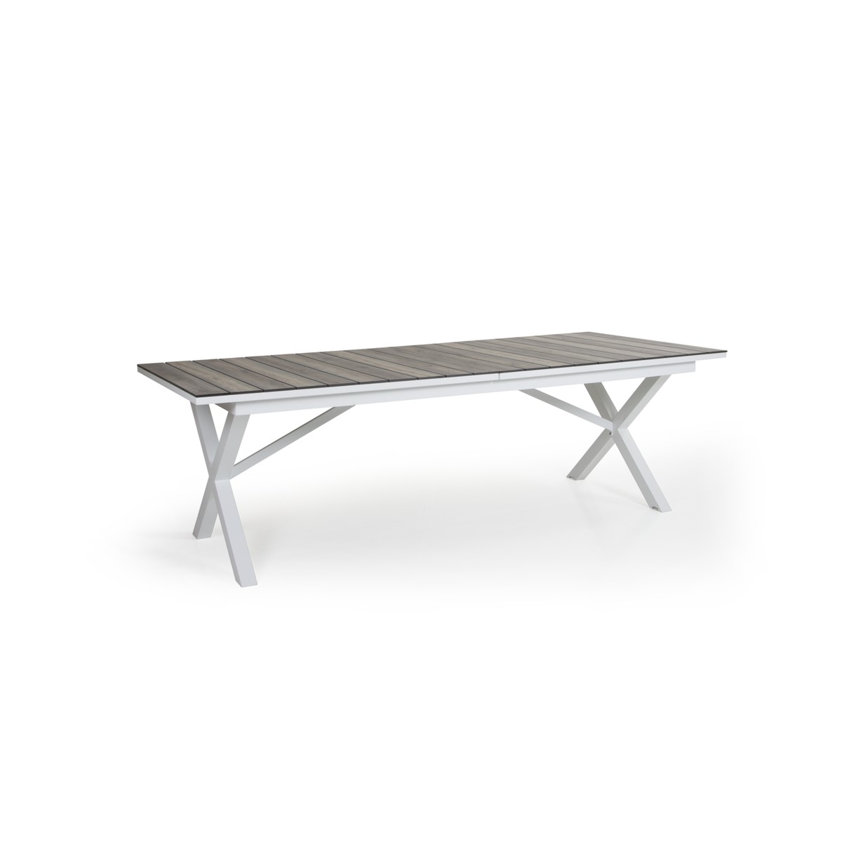 Brafab Hillmond Table Hillmond HPL rectangulaire à allonges plateau lattes HPL Blanc 238/297x100cm