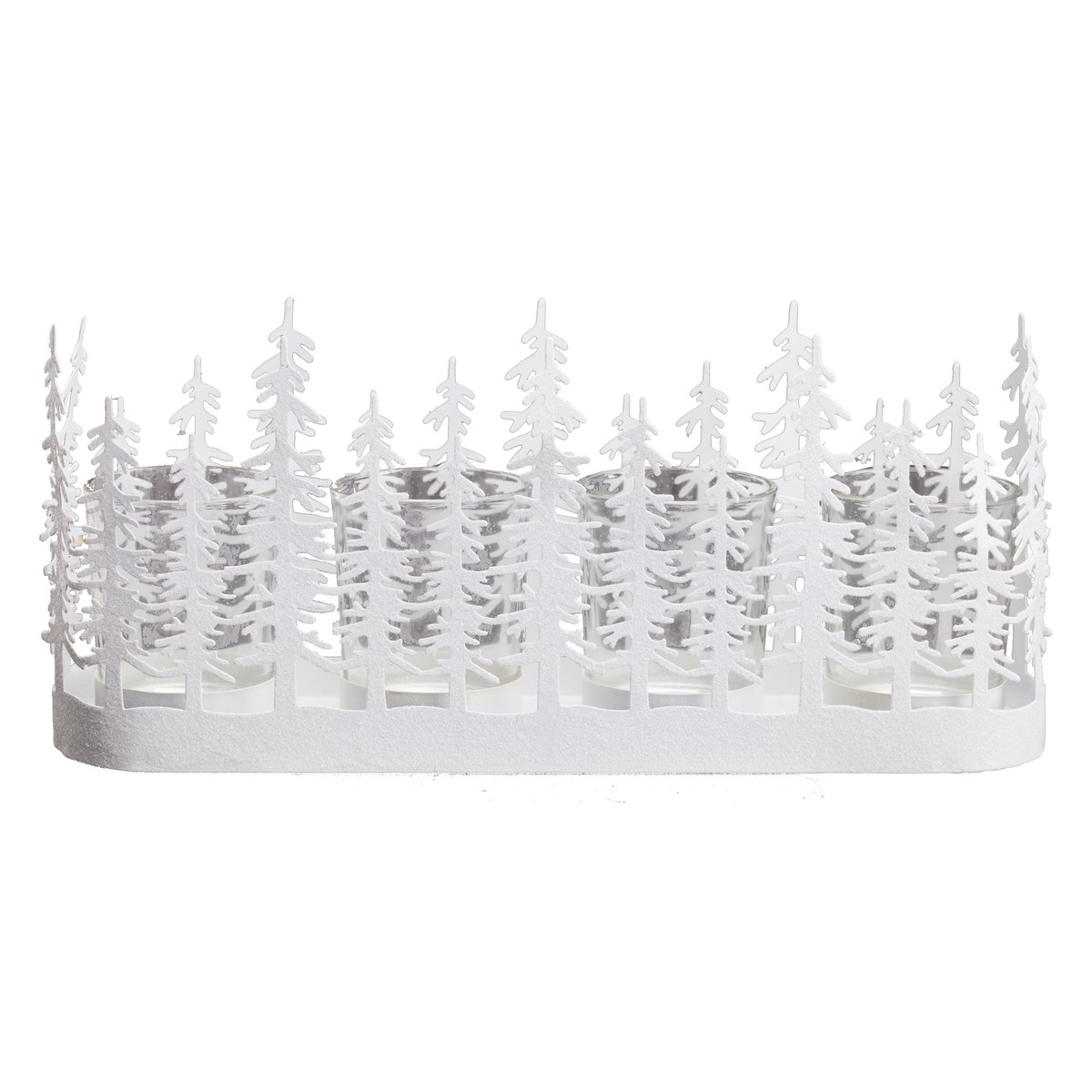 Schilliger Design  Lumignon Forêt de sapins pour 4 bougies Blanc argent 28x7x12cm