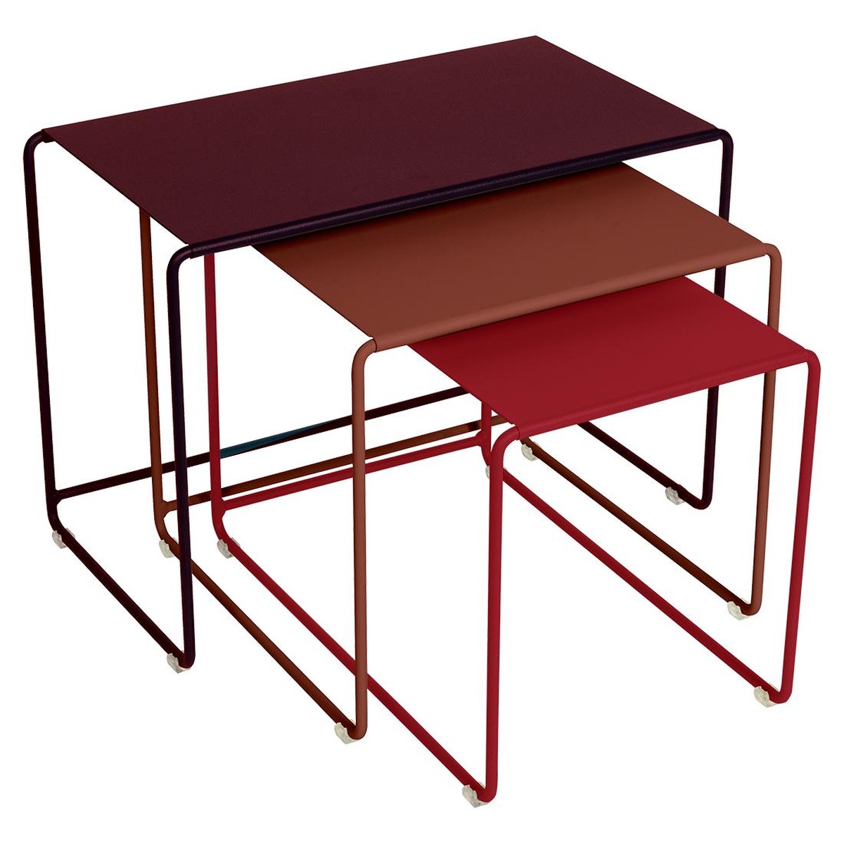 Fermob Oulala Trilogie de table basses gigognes Oulala Rouge lie de vin L 55 x l 52 x H40cm