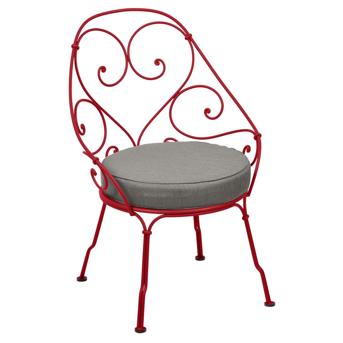 Fermob 1900 Fauteuil Cabriolet 1900 avec Coussin B8-Taupe grisé inclus Rouge cerise 59.9x42x82.5cm