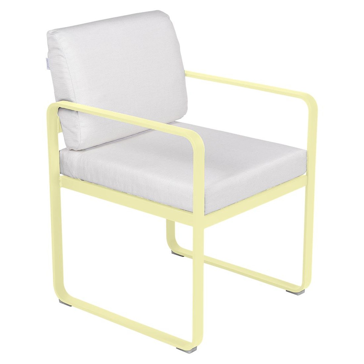 Fermob Luxembourg Fauteuil de repas Bellevie avec coussin Jaune beurre frais L 57 x l 65 x H88cm