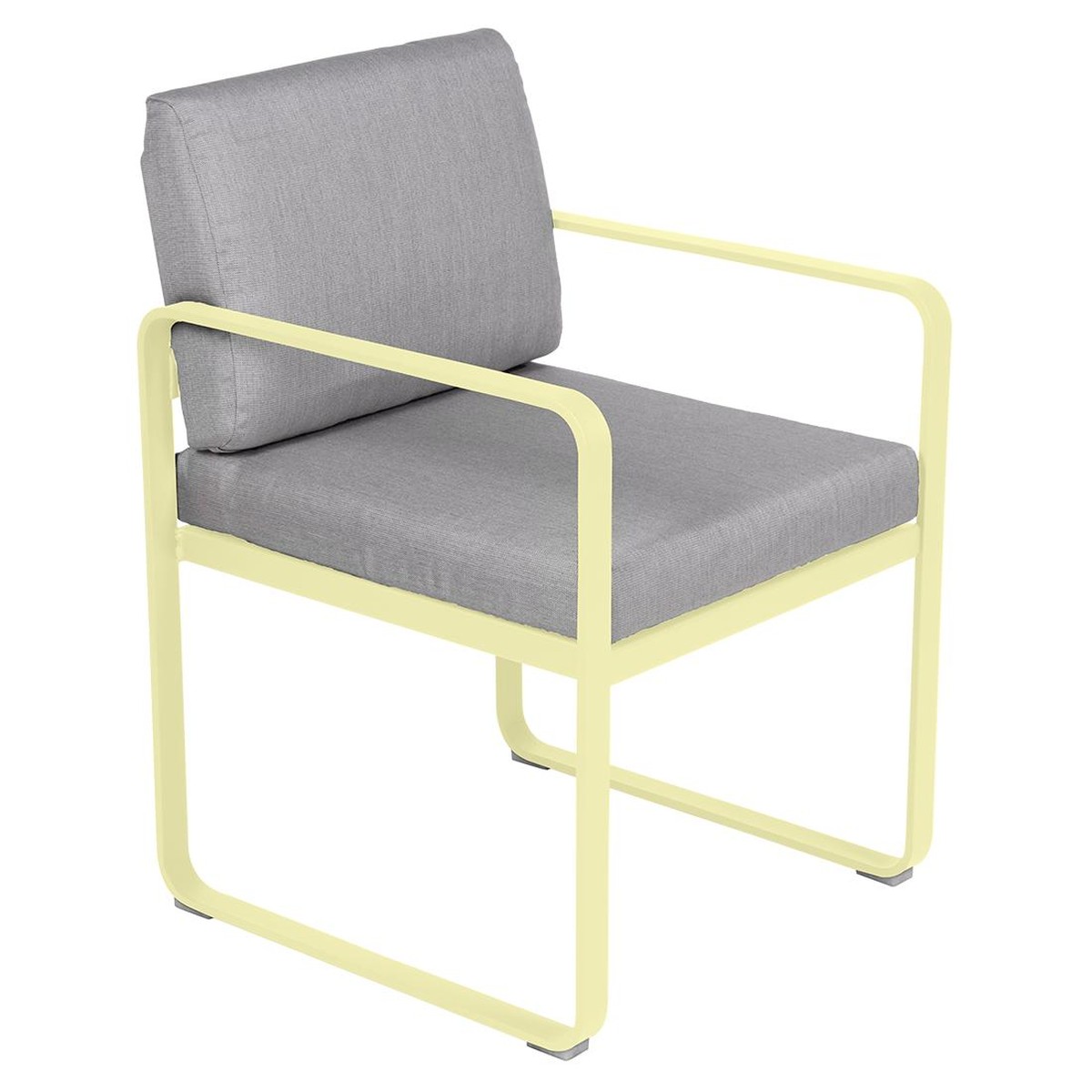 Fermob Luxembourg Fauteuil de repas Bellevie avec coussin Jaune beurre frais L 57 x l 65 x H88cm