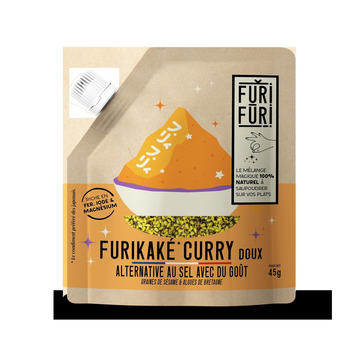 Furi & CO  Furikaké Curry doux- Sésame-Algues  45gr