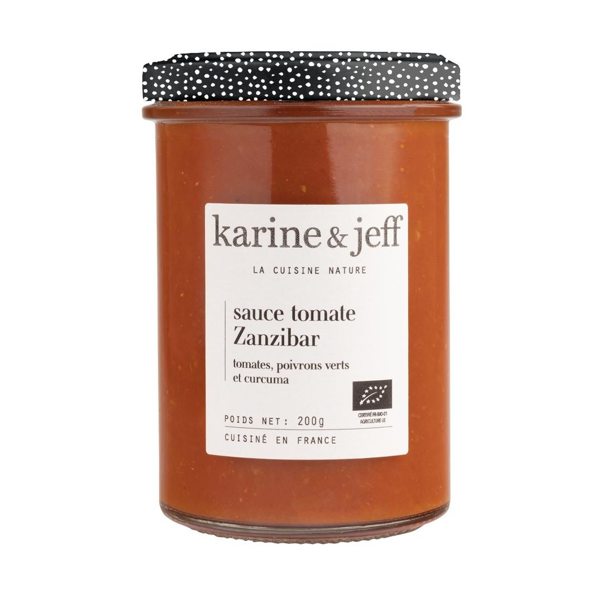 KARINE & JEFF  Sauce tomate Zanzibar; tomates, poivrons verts et curcuma  200gr